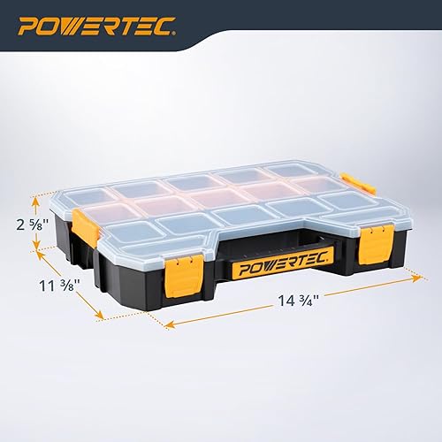 Miniatura 2 de POWERTEC Caja organizadora de herramientas apilable con separadores extraíbles, 17 compartimentos, entrelazado, diseño portátil, paquete de 2