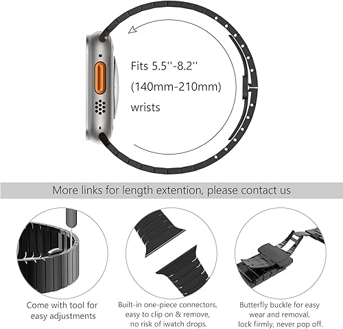 Miniatura 4 de WINGLE Correa de metal para Apple Watch Ultra 2 Band de 1.929 in 1.772 in 1.732 in 1.654 in Series 9 8 7 para hombre, correa de metal de acero