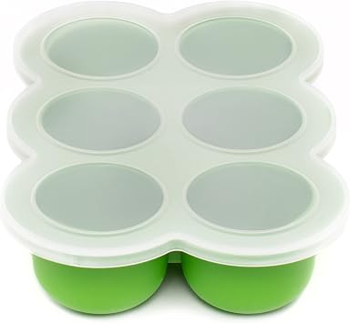WeeSprout Silicone Freezer Tray with Clip on Lid Perfect Food Storage Container for Homemade Baby Food, Vegetable, Fruit Purees, and Breast Milk Bright Green, Six 3 Ounce Sections