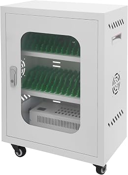 30 Slots Cell Phones Charging Station, Rechargeable Cellphone Locker Storage Charging Station, Mobile Charging Cart with Charging Ports, Wheels & Combination Lock White