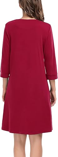 Miniatura 5 de SWOMOG Women Zip Up Robe 34 Sleeve Housecoat Soft Cotton Zipper Front Nightgown Loungewear with Pockets