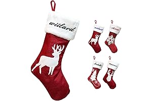 Personalized Embroidered Christmas Stockings Red Burlap Stockings Custom Large Christmas Rustic Holiday...