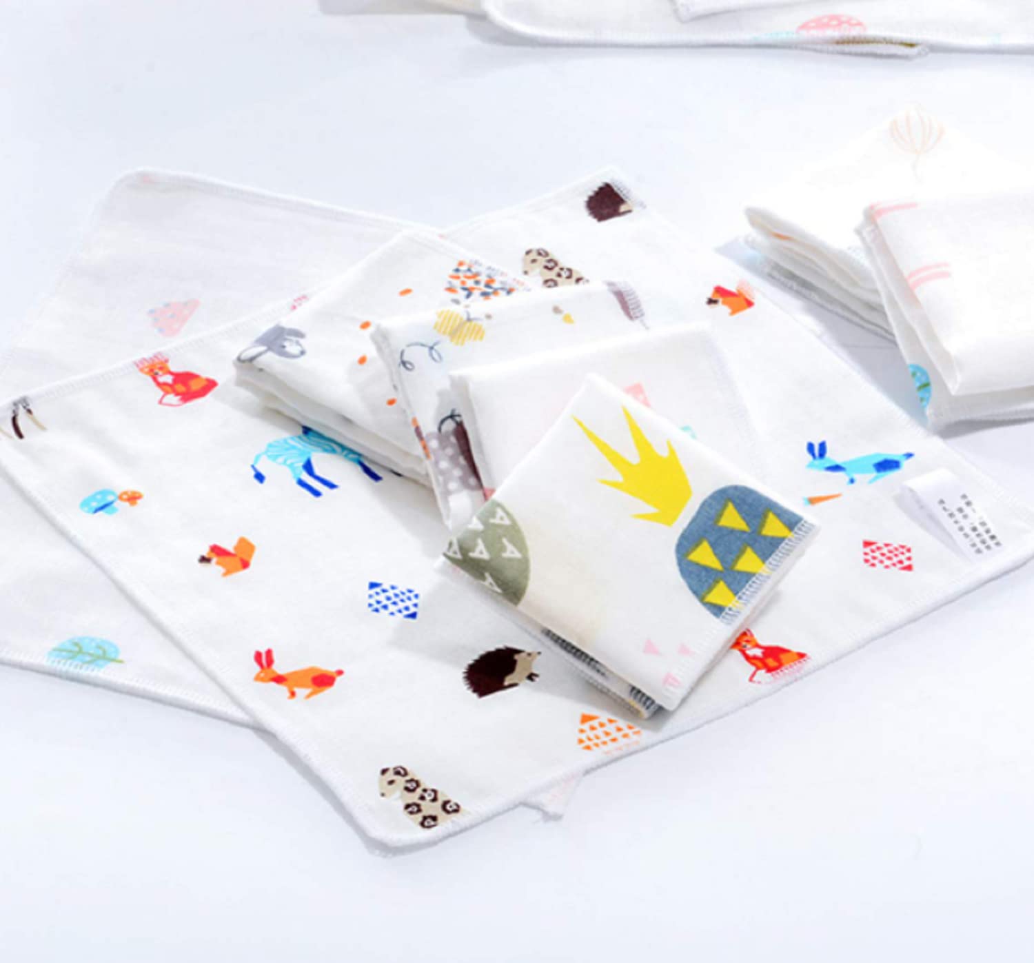 Khillayox Cotton Handkerchief For Women, girls And Kids/Rumal/Hanky for School/Extra Soft And Super Absorbent (25 x 25 CM) -Double-Layered,Printed White (12) 4