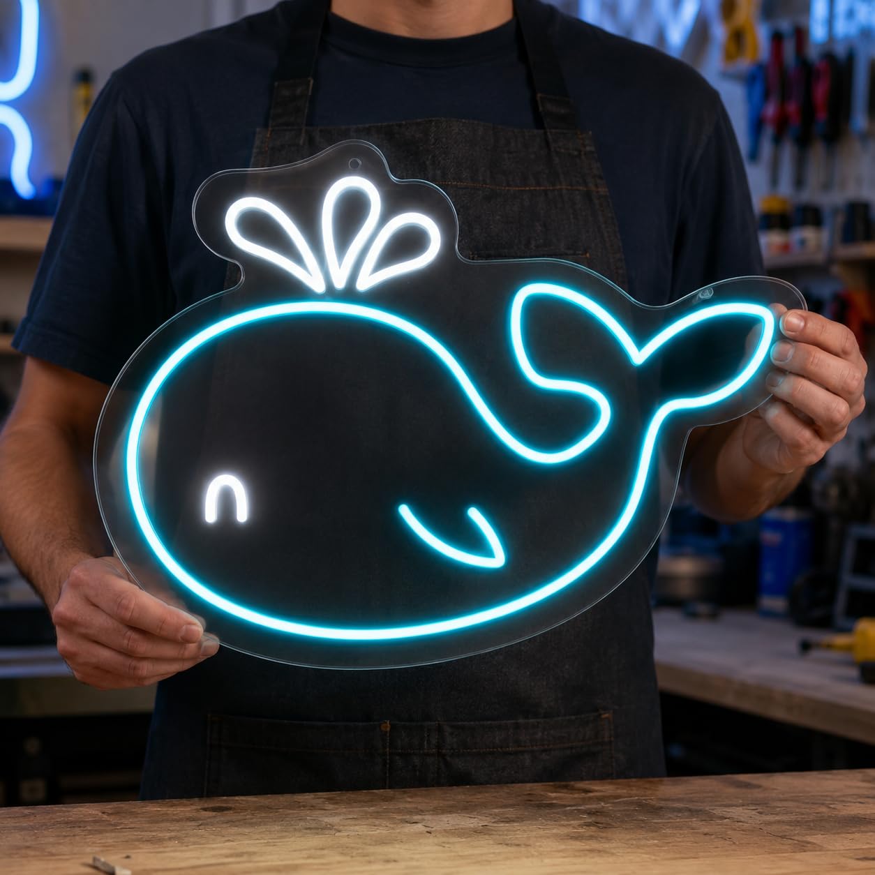 Letrero Ballena de Mar Cartel Luminoso LED Escaparate, Decoración de Pared en Metacrilato, Luz Brillante, aproximadamente 50cm alimentación 12v
