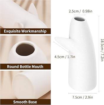 White Ceramic Flower Vase for Centerpieces Set of 2 - Home Décor Accents Handmade Embracing Bud Vases, Minimalist Nordic Decorative Modern Terracotta Vase for Table Entryway Bookshelf Living Room