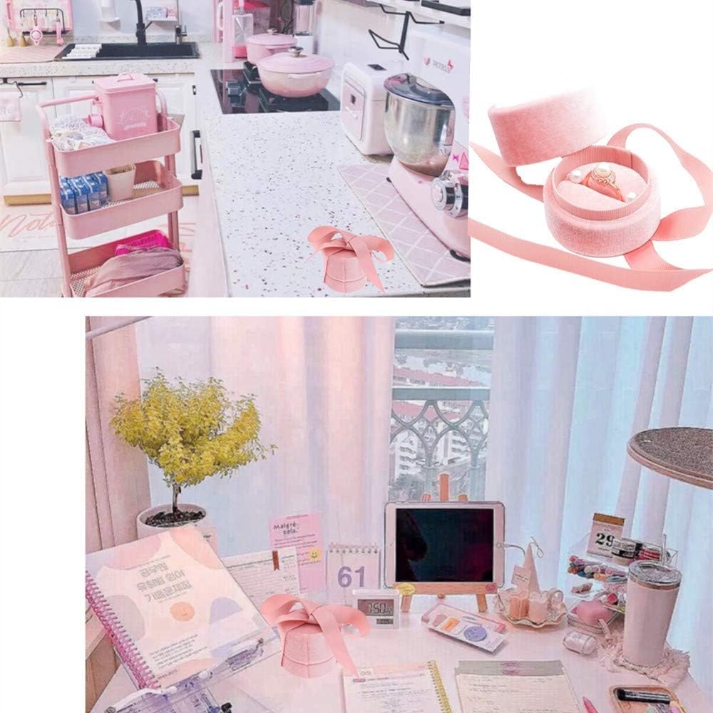 YCTTKDD 1 ück rosa Samt-Ringbox mit Schleife, Schmuckschatulle, Ohrring-Box, Geschenk, Retro-runde Schmuckschatulle, Geschenkbox, kleines Valentinstag-Geburtstagsgeschenk