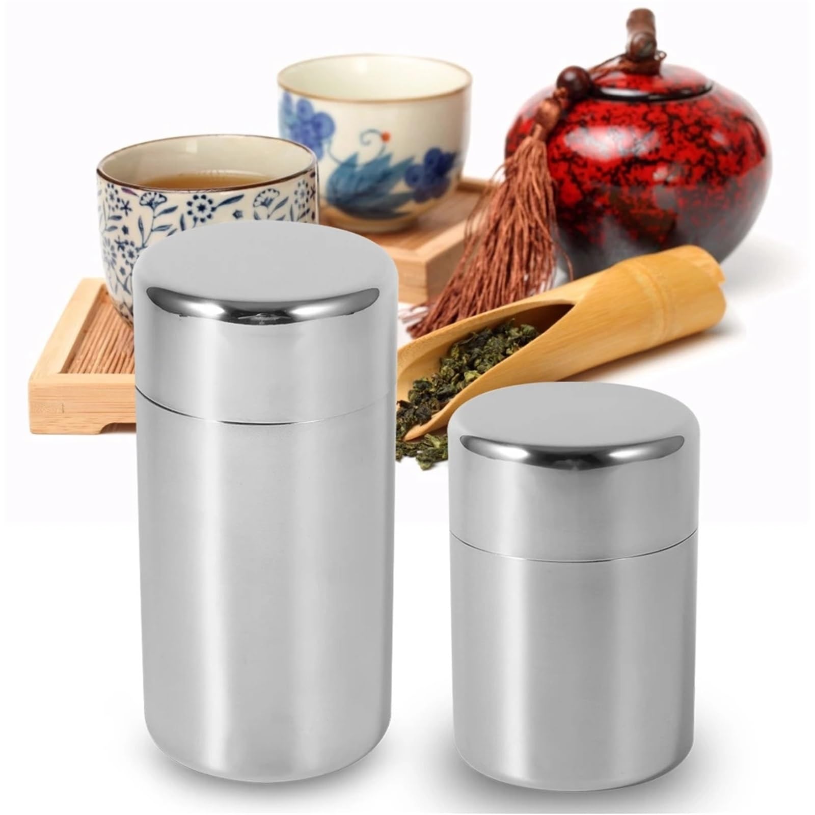 Barattolo ermetico, 1 pz 550 ml/450 ml In Acciaio Inox Sfuso Foglia di Tè Lattine Canister Caffè Scatola Immagazzinaggio Frutta Secca for La Casa(S)