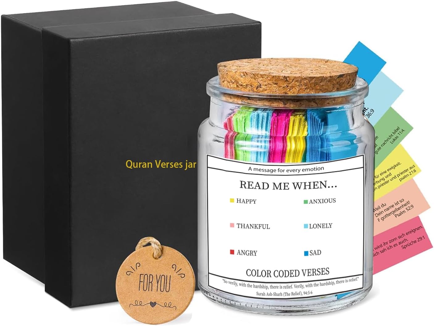 Quran Verse Jar, Spiritual Comfort Read For Emotions and Feelings, Islamic Gifts for Women Men Mom Dad Friend, Ramadan, Eid Gift,Quran Affirmation verses, Hope & Prayer Jar