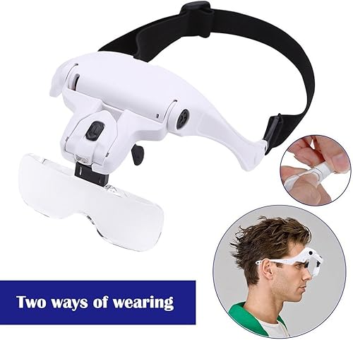 Miniatura 7 de OrchidBest Lupa iluminada con LED, lupa de ojos desgastados por la cabeza, lupa de lectura manos libres, lupa de joyería con lupa PCB, anteojos de