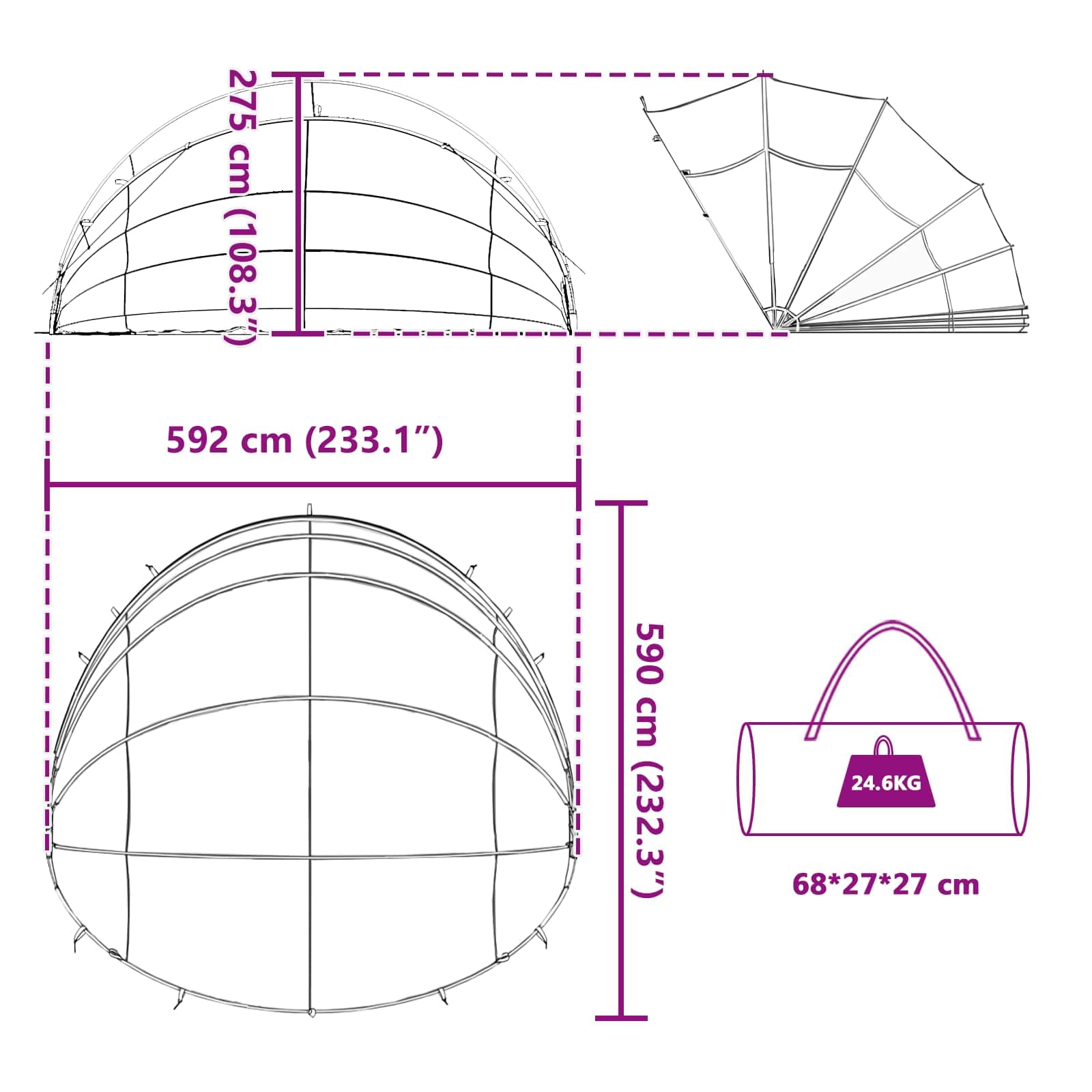 ACAGALA Pool-Dome - Tenda pieghevole per piscine rotonde, impermeabile e resistente ai raggi UV, montaggio rapido con accessori, 592 x 590 x 275 cm, blu