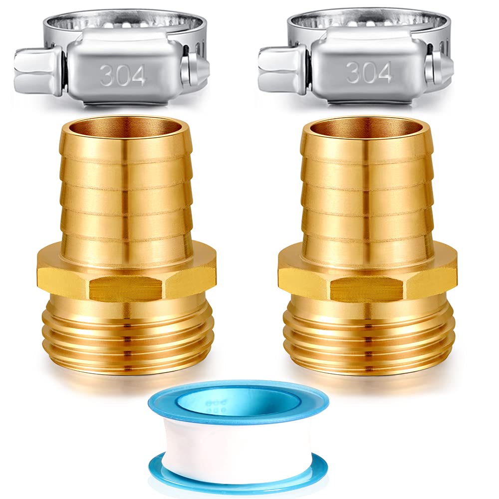 Solid Brass Garden Hose Repair kit Connector with Stainless Steel Clamps, Male Adapter/Female Garden Hose Swivel Fitting… (3/4" Barb x 3/4" Male -2 Sets)