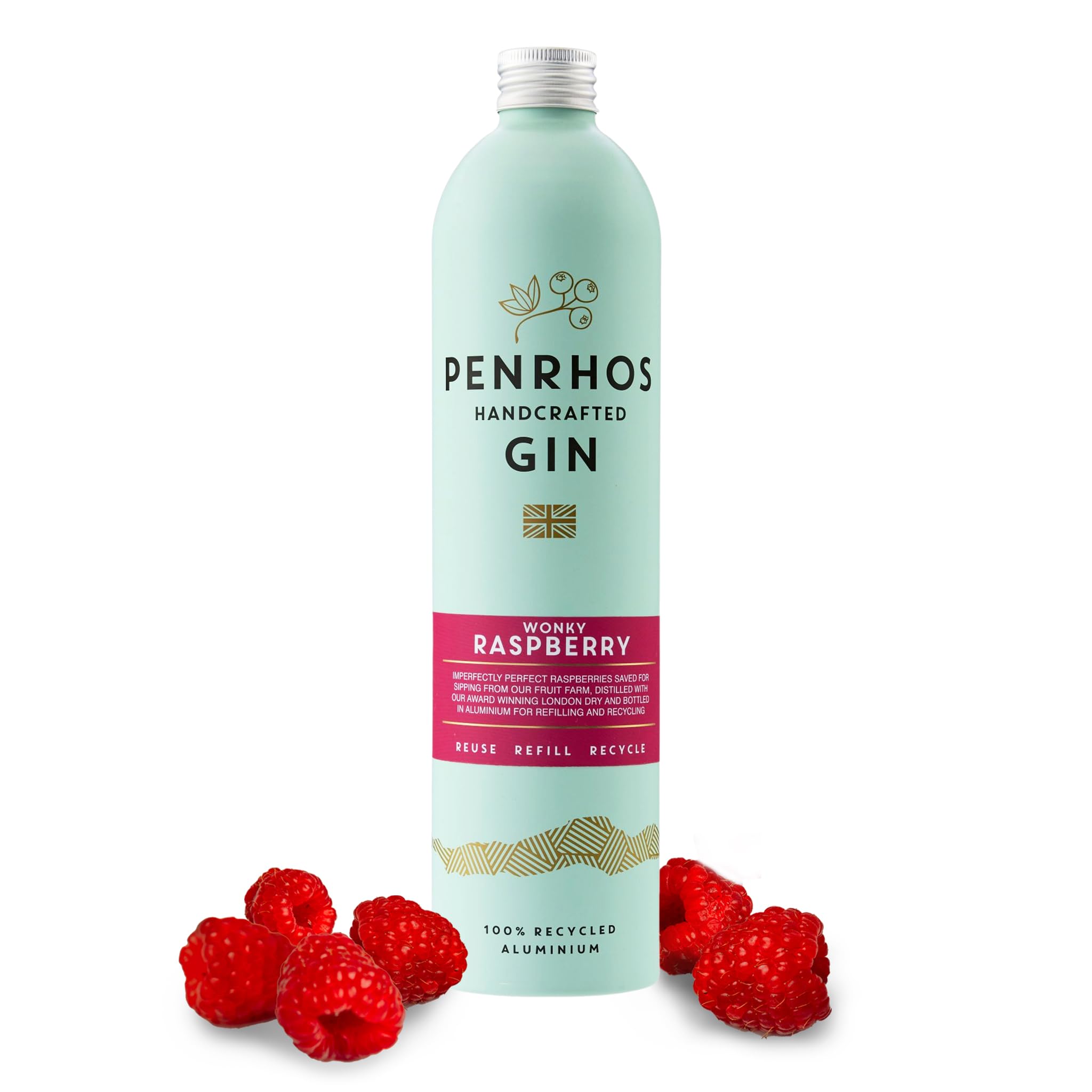 Penrhos - Raspberry Gin - Award-Winning Fruity Artisan Flavoured Gin, made with 100% Wonky Fruit in a Recycled Aluminium Bottle - Exceptional Fruity Taste, Smooth Finish, 700ml