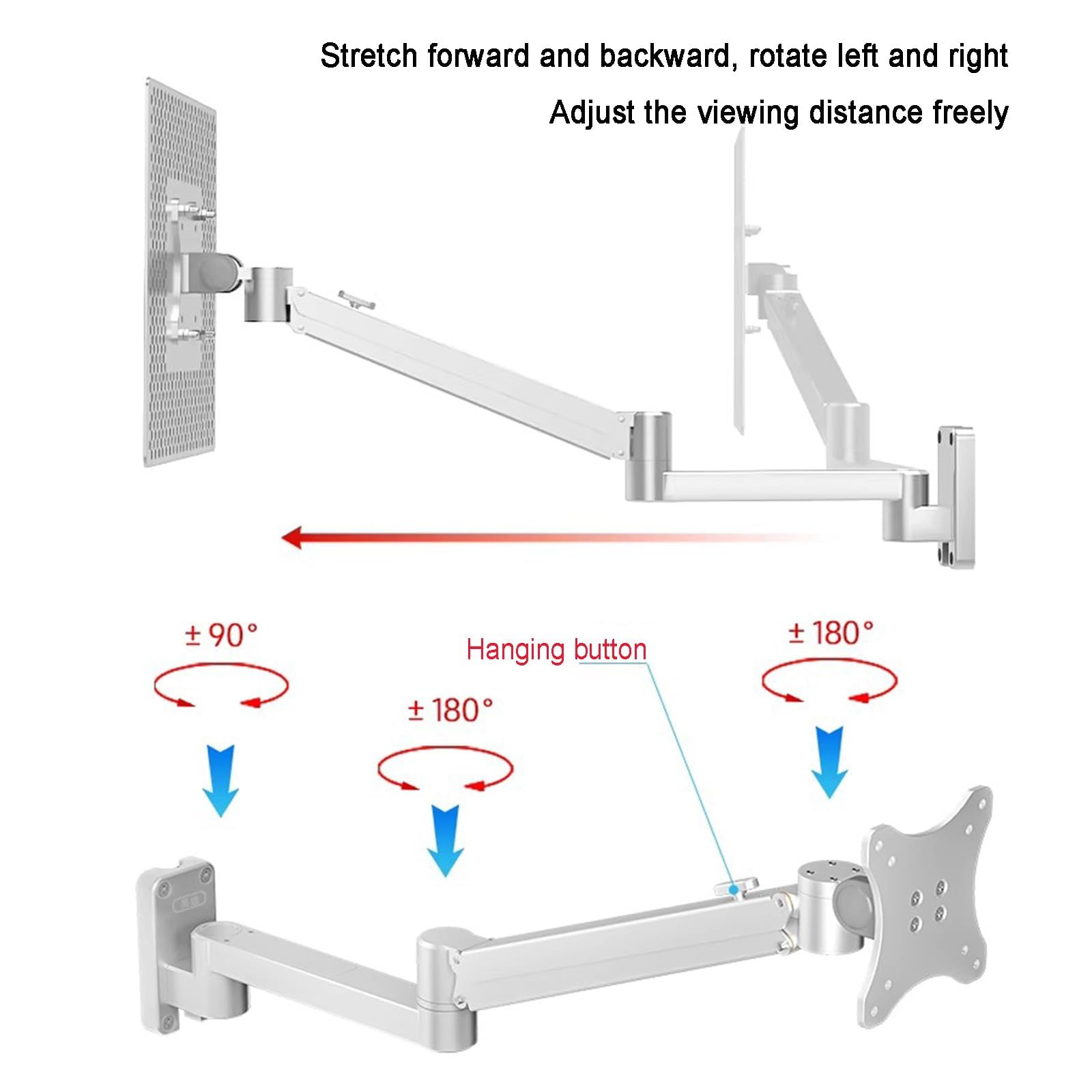 Soporte de pared ajustable para laptop, soporte ventilado portátil con bandeja de aluminio, posición de elevación bloqueable, soporta 3-6 kg, ideal para uso en oficina y estación de trabajo