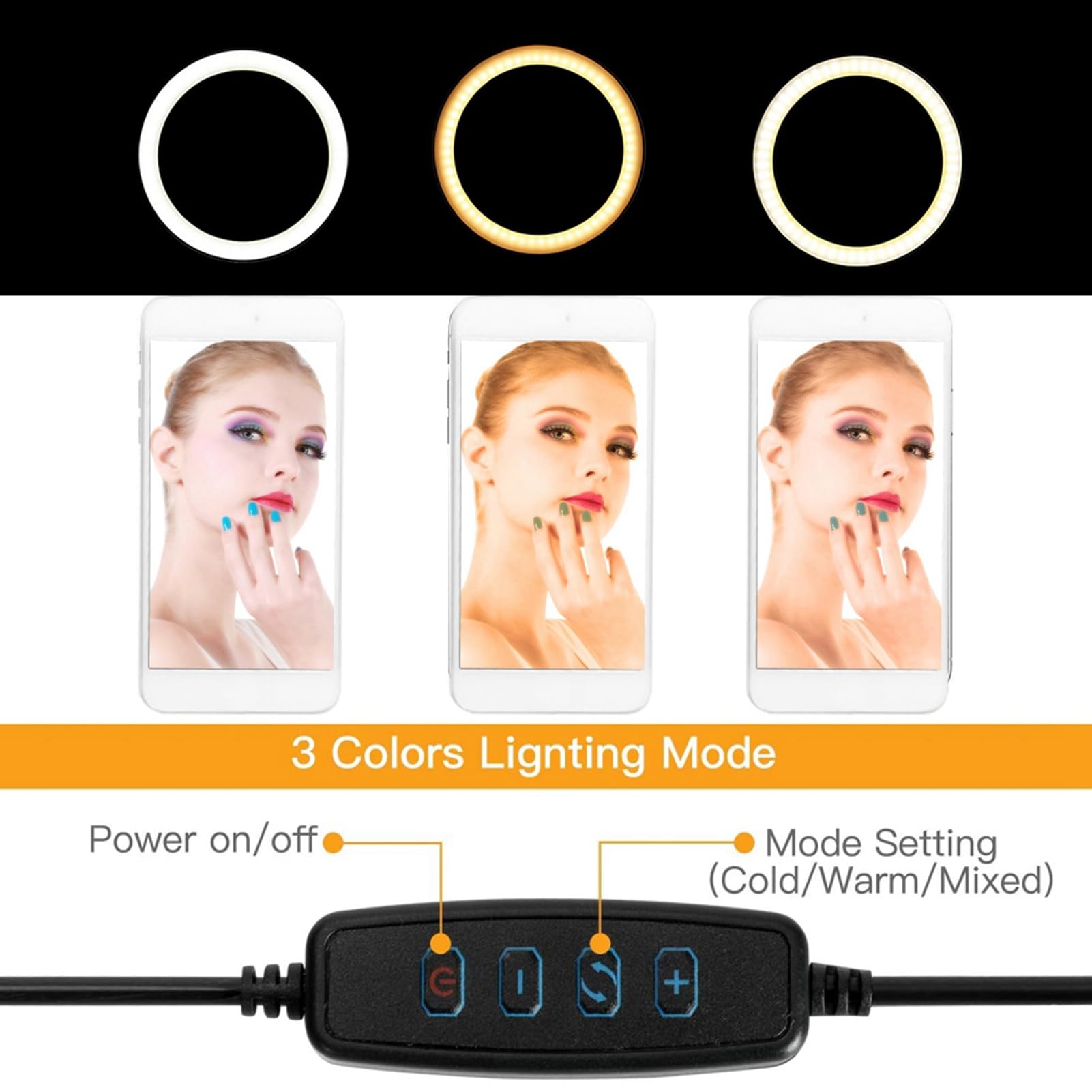 Anello Luminoso a LED per Selfie con Treppiedi e Supporto per Telefono Anello Luminoso a LED Dimmerabile da 10 Pollici Luce di Riempimento per Trucco Video Studio