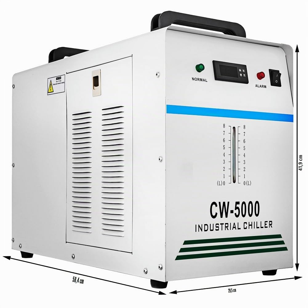 Refroidisseur d'eau Industriel Refroidissement CW5000 6L Refroidisseur d'eau Réfrigéré pour Machines de Gravure et de Découpe Laser CO2 80W/100W/130W Refroidit 5000 BTU/Heure(CW5000DG)