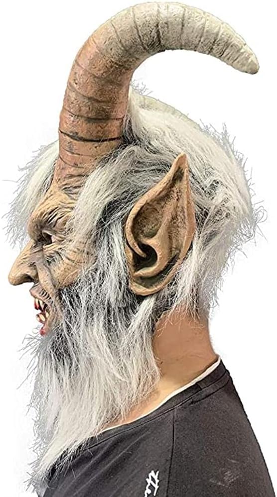 Krampus Mask Scary Halloween Mask Horror Devil Latex Mask Halloween Cosplay Party Costume Props, One Size