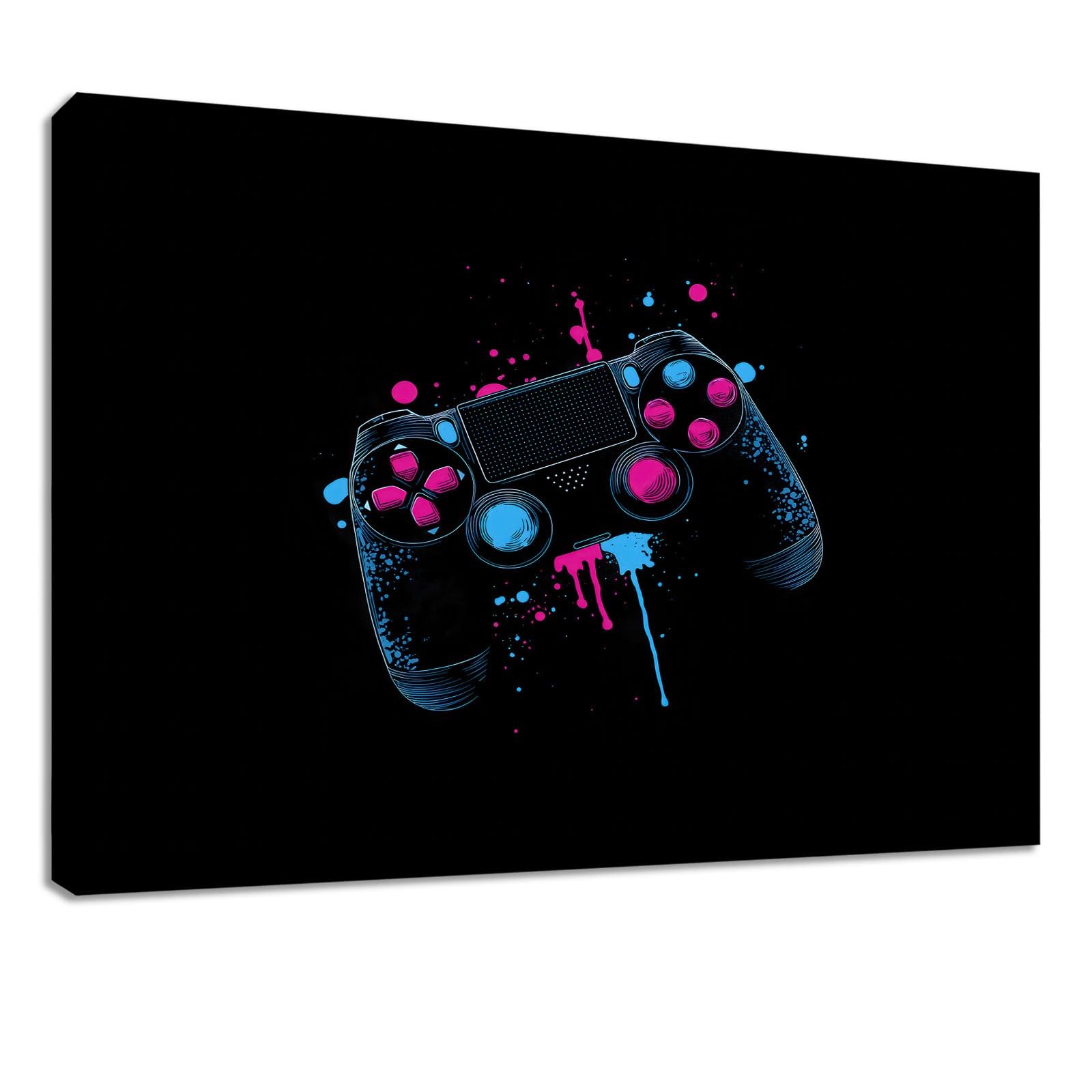 Générique Impression sur Toile Style Esport 140 x 70 cm Cadre en Bois Tableau Affiche Décoration Murale - Noir Jeu Manette pour Salon, Chambre, Couloir & Salle de Bain, Déco Maison