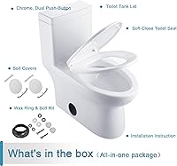 Vista 8 de HOROW HR-LT0037W - Inodoro alargado de una pieza para baño, inodoro moderno de doble descarga potente y silencioso y asiento de cierre suave