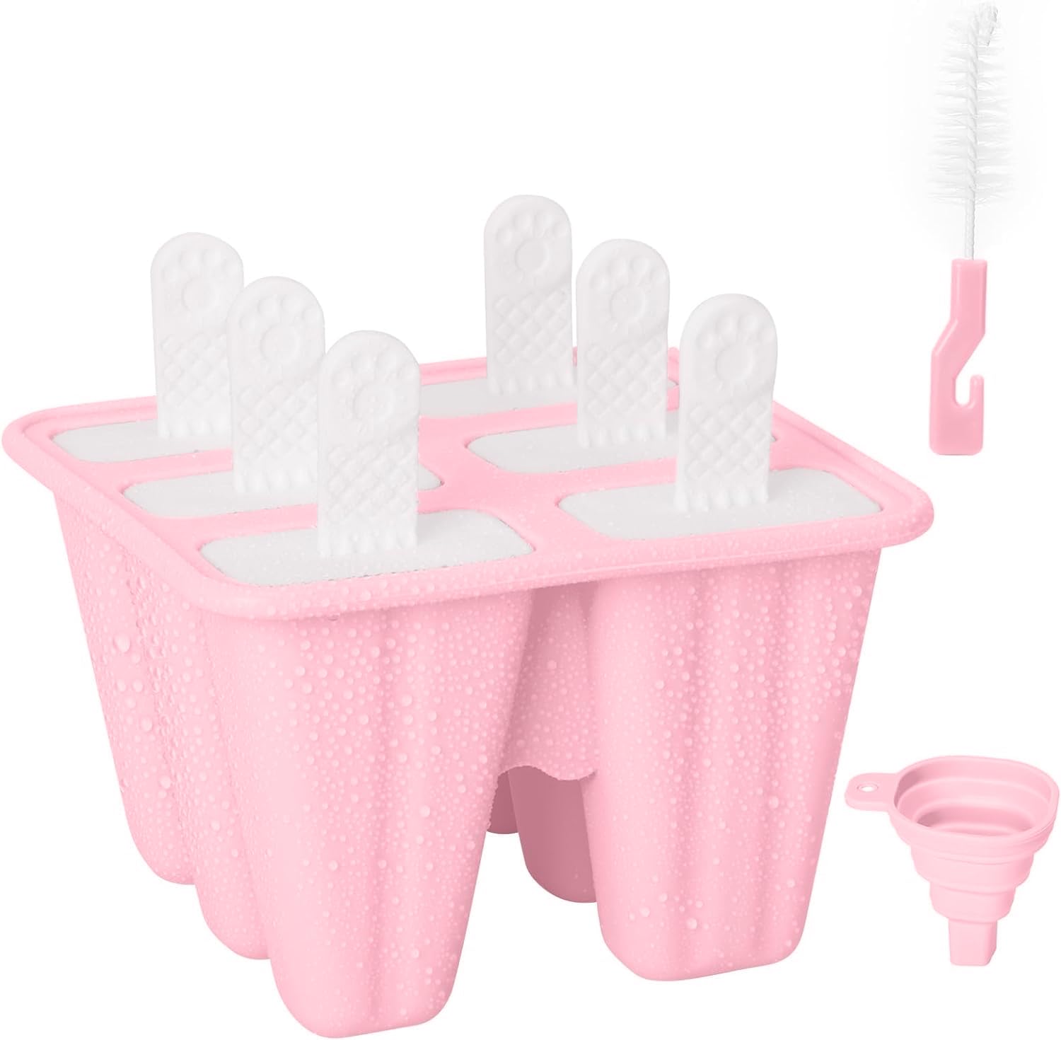 Lonimia Silicone Popsicle Molds, 6 Pieces Ice Pop Molds, Popsicle Mold Reusable Easy Release Ice Pop Maker, Popsicle Mould with Cleaning Brush and Silicone Funnel，（green） (pink)
