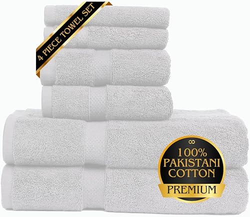 ZAPPLE Finest - Juego de toallas de 6 piezas de 700 GSM, toallas ultrasuaves de alta calidad, color blanco, 100% algodón puro, 2 toallas de baño, 2