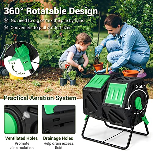 Goplus Compost Bin, Dual Chamber 34.5 Gal Compost Tumbler With 2 Rotating Chambers, Sliding Doors, High-Volume Outdoor Garden Composter, Rotating Composting Bin For Garden Yard, Bpa Free #TOP2