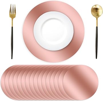 Tarklanda 50 Pcs Round Rose Gold Placemats, 13.3" Mirror Foil Mothers Day Decorative Dining Table Place Mats Mirrored Disposable Paper Placemat for Wedding Bridal Shower Birthday Party