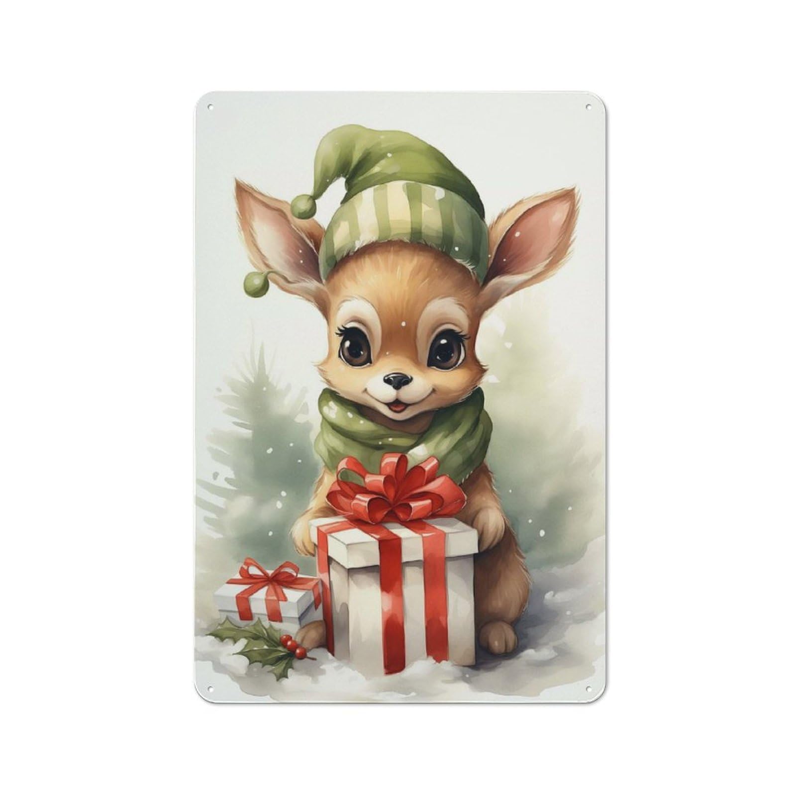 Junmoney Merry Tiny Deer Xmas Retro Metal Sign 30X20cm For Lounge Or Reading Corner, For An Autumn Wall Display In Lounge And Reading Corner