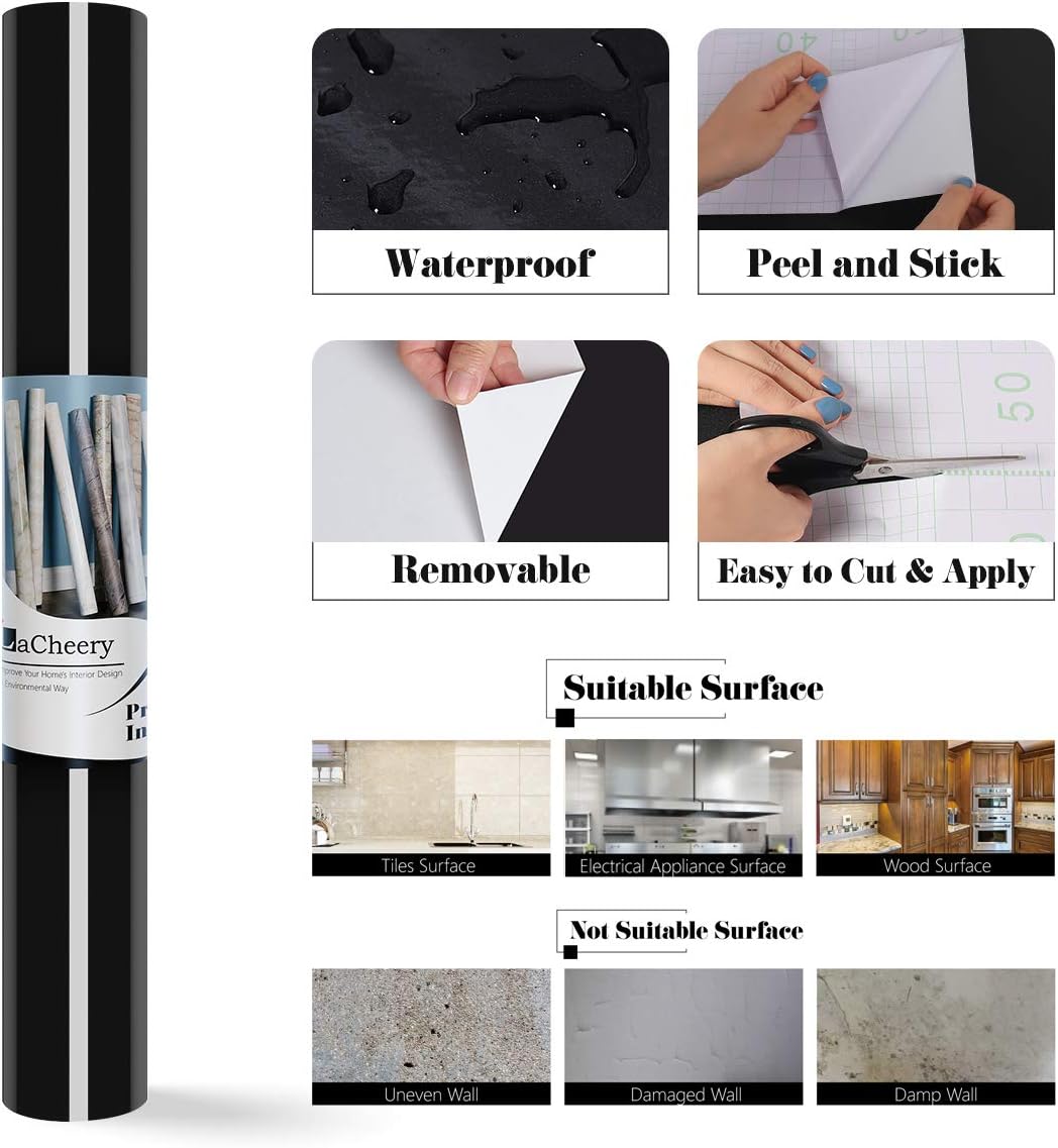 LaCheery 15.8inx46ft Black Glitter Contact Paper Peel and Stick Glossy Contact Paper for Countertops Waterproof Bathroom Wallpaper Stick and Peel Removable Contact Paper for Cabinets and Drawers Walls