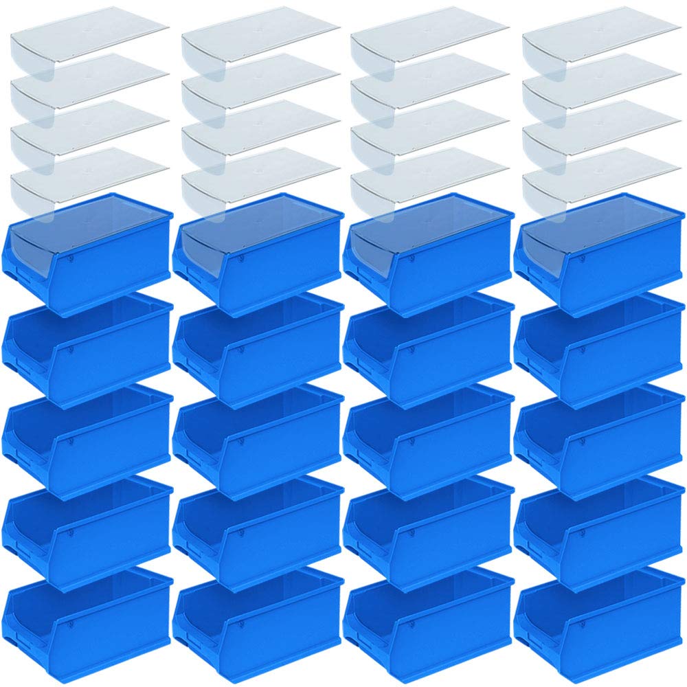 Set di 20 scatole trasparenti professionali LB3 con coperchio antipolvere trasparente, blu, capacità 7,6 litri, 350 x 200 x 150 mm
