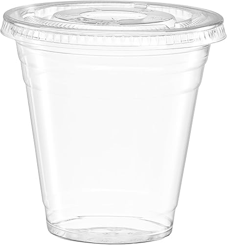 Miniatura 2 de GUSTO Vasos de plástico transparente con tapas planas 12 onzas  100 unidades  Tazas desechables para café helado con tapas  Vasos fríos de plástico