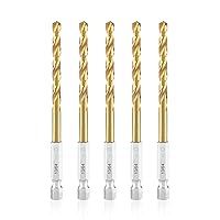 Vista 15 de Amoolo juego de 5 brocas de impacto con vástagos hexagonales, de titanio HSS con diseño de cambio rápido para metal, acero, madera y plástico, 3/8
