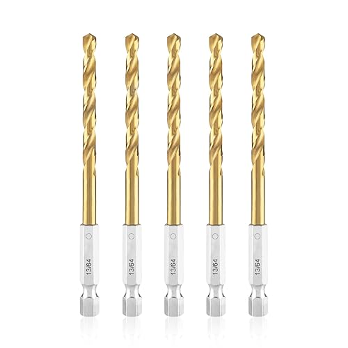 Miniatura 15 de Amoolo juego de 5 brocas de impacto con vástagos hexagonales, de titanio HSS con diseño de cambio rápido para metal, acero, madera y plástico, 3/8