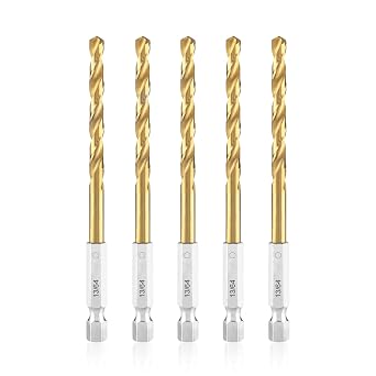 amoolo 13/64 Twist Drill Bit Set, 5Pcs Titanium HSS Hex Shank Impact Drill Bit Set for Metal, Steel, Wood, Plastic, Quick Change Design
