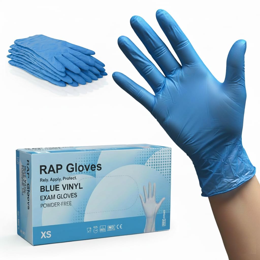 200 Blue Vinyl Disposable Gloves XS for Food Handling Cleaning Beauty