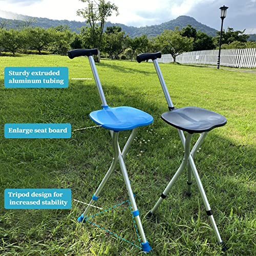Honmido Portable Adjustable Folding Walking Cane With Seat Allows Durability While Walking And Convenience For Sitting, Alloy Crutch Chair, Anti-Slip Lightweight Walking Stick For Seniors (Black) #TOP2