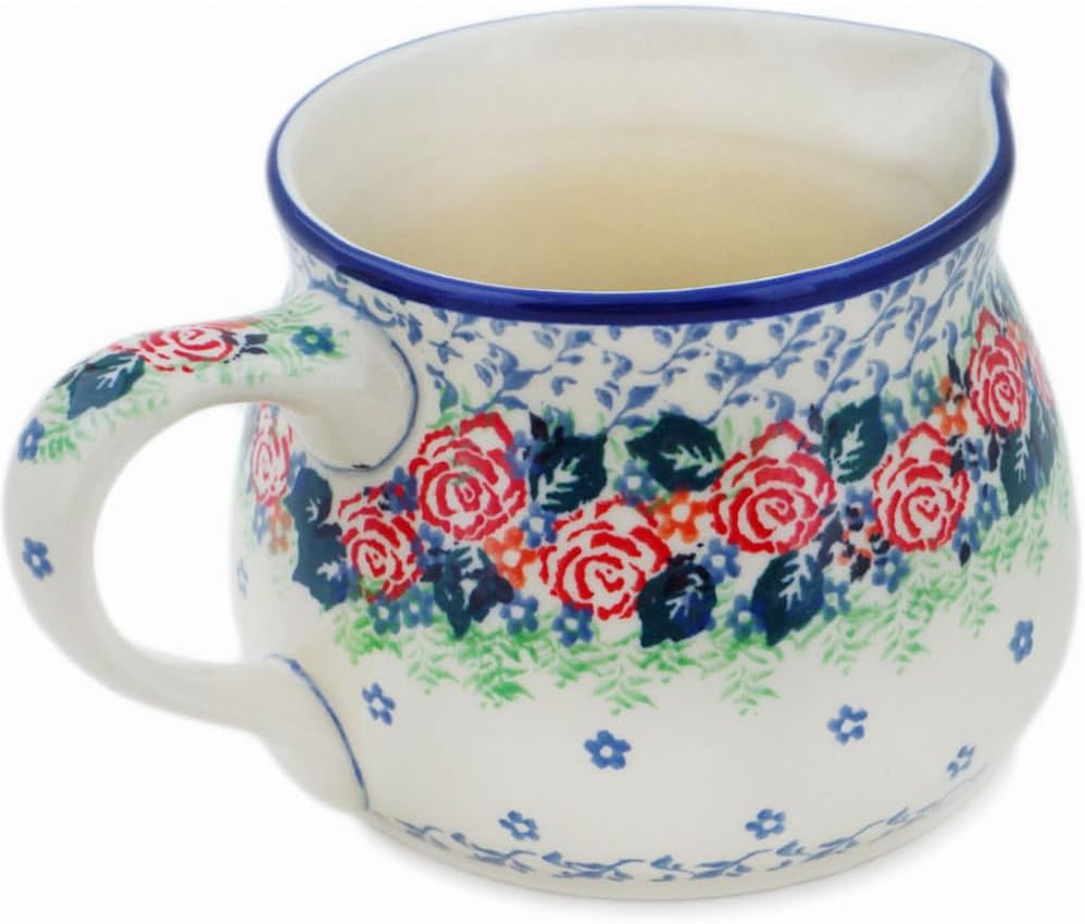 Polmedia Polish Pottery Creamer UNIKAT - Rose Wreath Pattern Handmade in Boleslawiec Poland by Ceramika Artystyczna + Certificate of Authenticity