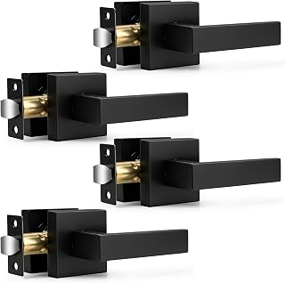 Probrico Matte Black Passage Interior Door Handles, Heavy Duty Zinc Alloy Square Door Levers, 4 Pack Modern Style Handle for Closet & Hallway
