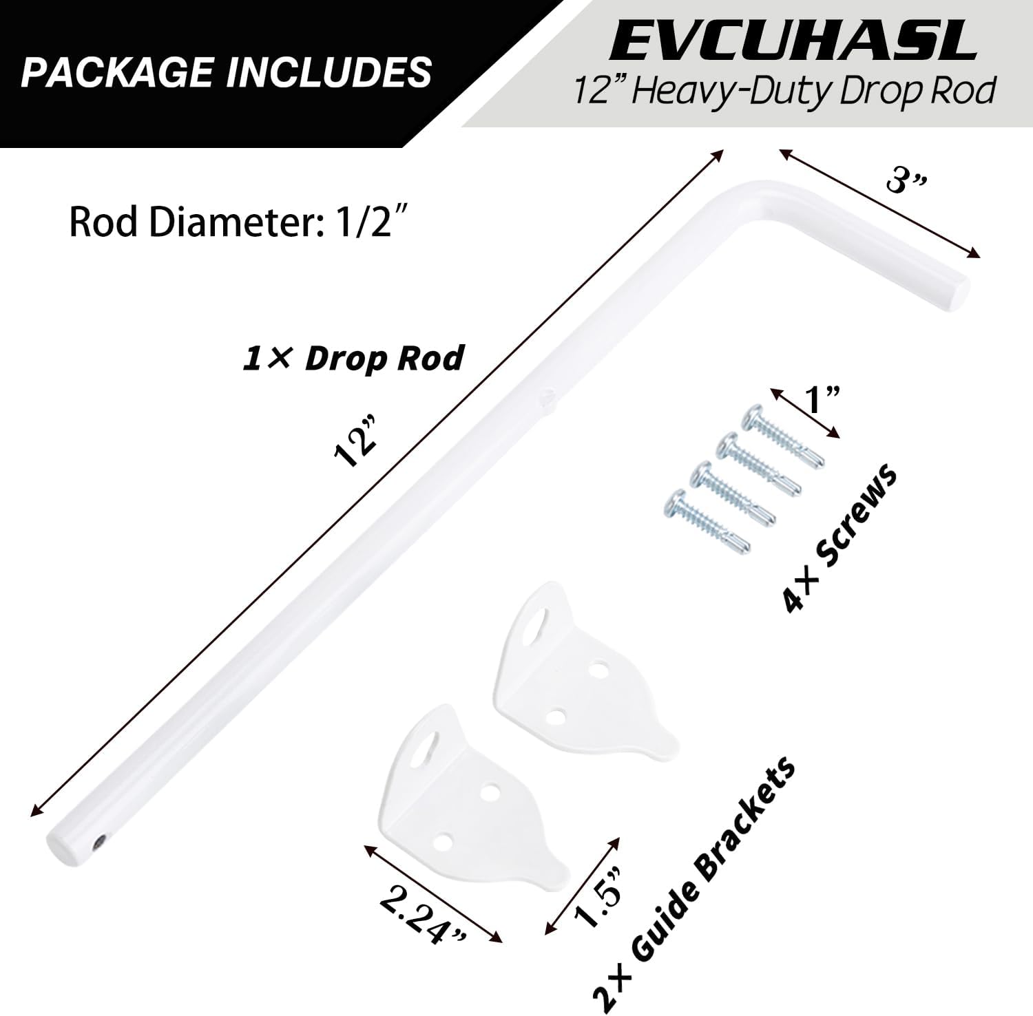 12" Cane Bolt Heavy-Duty Drop Rod for Gate, Gate Ground Latch for Wooden Fences Metal Gates Doors, Metal Gates Doors Stopper for Gate Ground, Wrought Iron Gate Latches, White Finish(1 Pack)