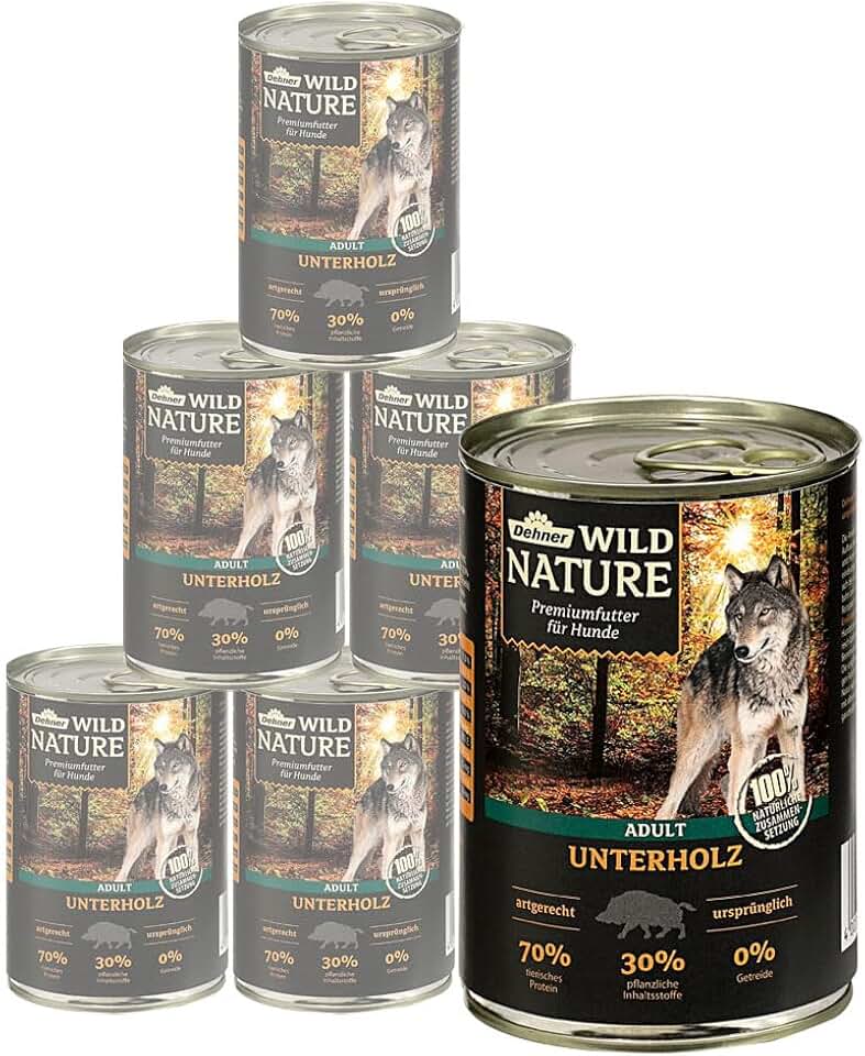 Dehner Wild Nature Comida Húmeda Perros sin Cereales, Vacuno, Jabalí, Cordero, 6 x 400 g