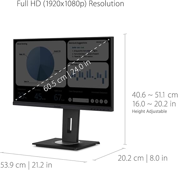 ViewSonic VG2448A 24 Inch 1080p Monitor, IPS Display with Ultra-Thin Bezels for Smooth Home and Office Productivity, Advanced Ergonomics, HDMI, DisplayPort, USB, and VGA Inputs