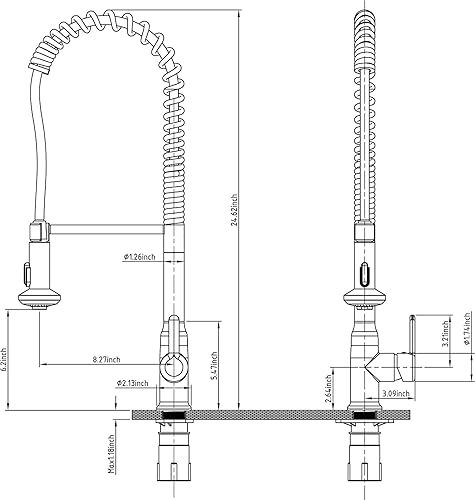 Miniatura 9 de Grifo de cocina con rociador extraíble, grifo comercial de arco alto con resorte de una sola manija con cabezal rociador de doble función, grifos de