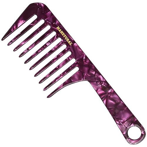 Miniatura 15 de D1 | Peine de mango de dientes anchos para cabello rizado | Eleva, conserva el rizo, suaviza el cabello. Peine de acetato (morado brillante) Púrpura