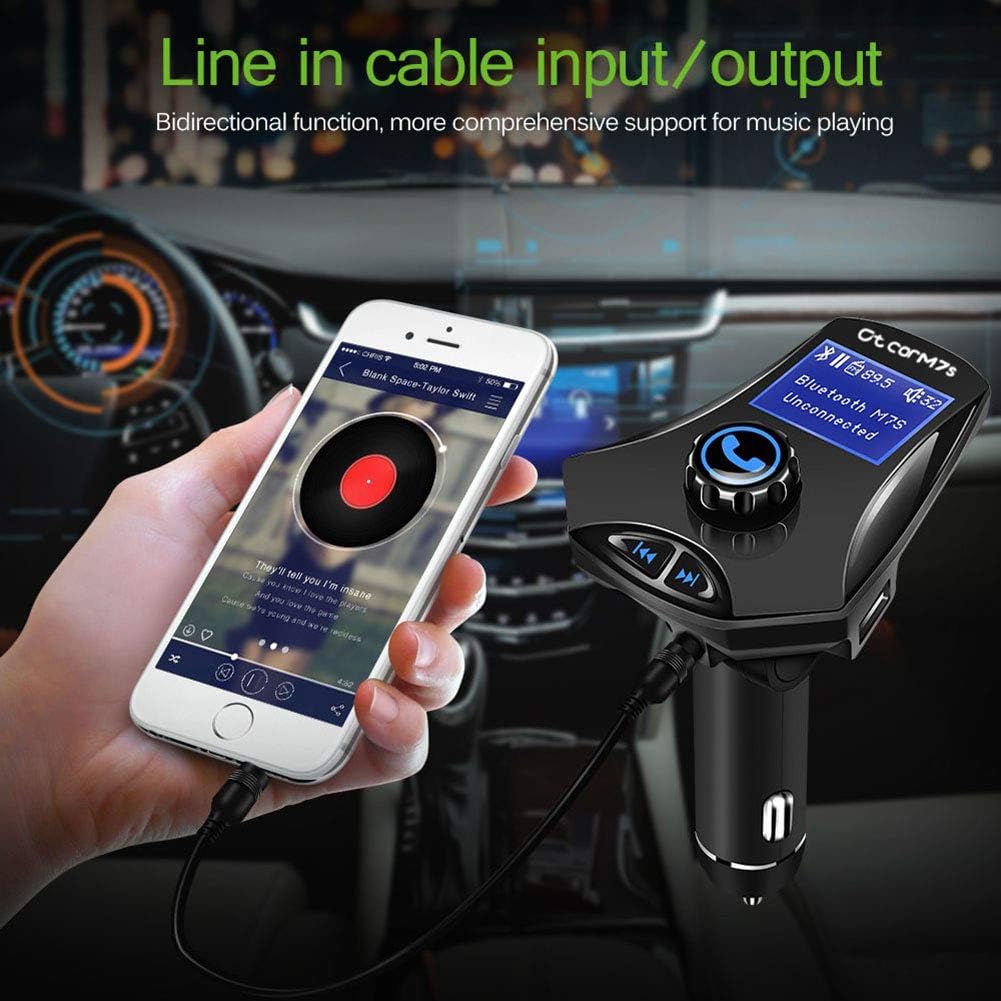 Bluetooth FM Transmitter for Car, Car MP3 Player Bluetooth Kit Aux-in 3.5Mm FM Radio LCD MP3 Player USB Charging 5V/2.1A Hands Free Support USB TF Card/U-Disk