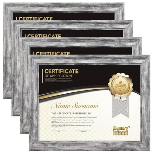 Memory Island 8.5X11 Document Certificate Frames In Rustic Grey,Pack Of 4 #TOP30