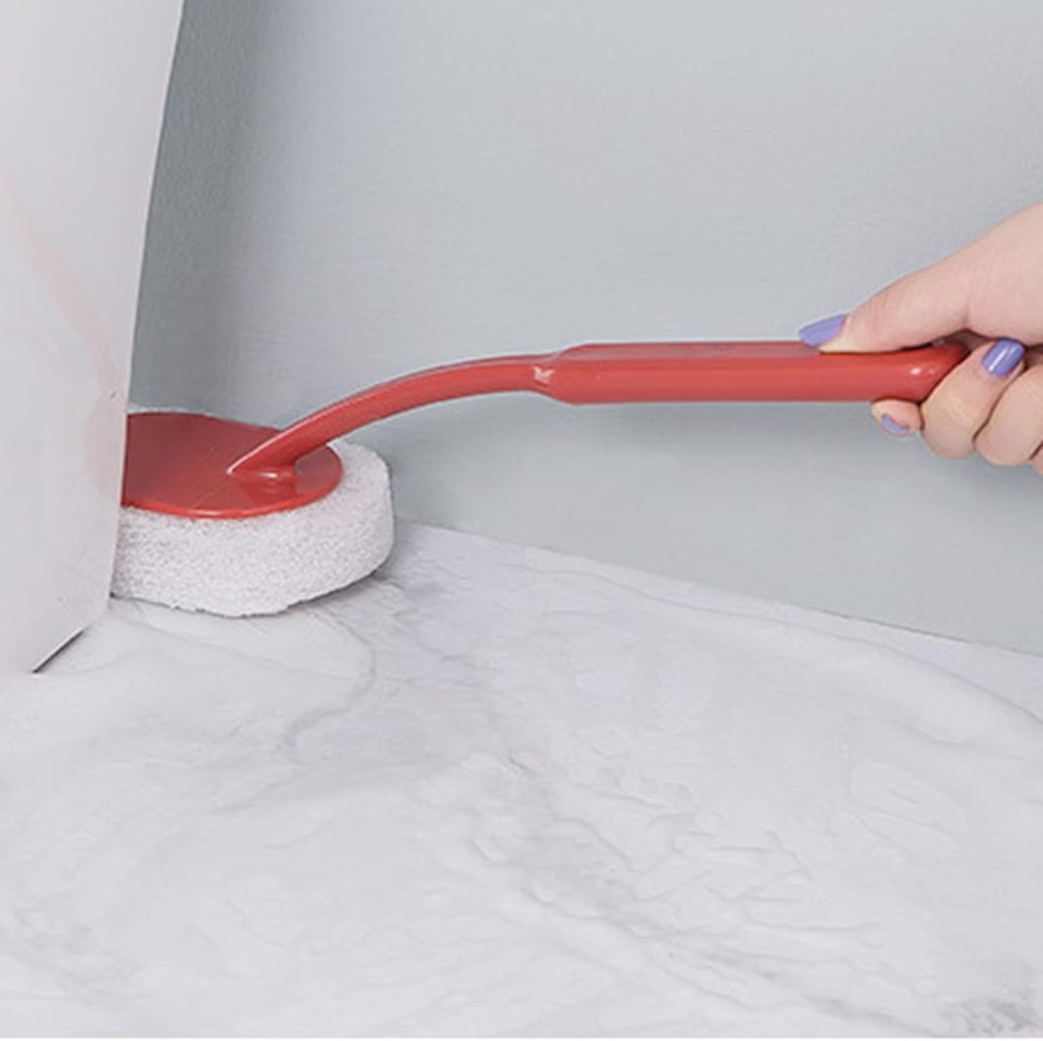 Scrub Brush Sponge Head Long Handle Cleaning Brush for Cleaning Bathroom Wall Bathtub Floor (Dark Red)
