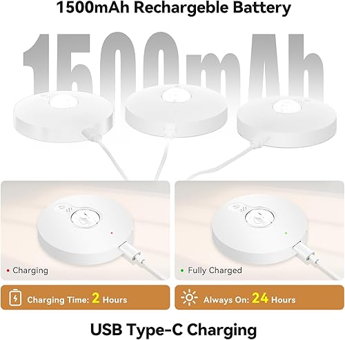 Miniatura 5 de Luces de disco recargables con control remoto, paquete de 3 luces magnéticas para debajo del gabinete, 1500 mAh, funciona con pilas, luces LED con