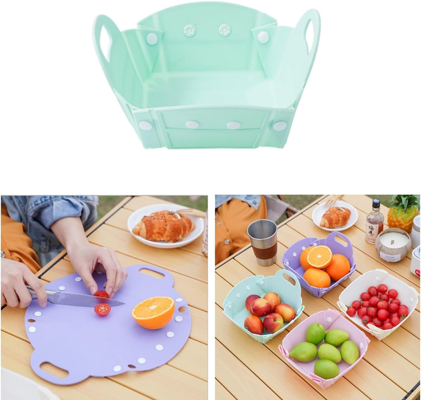 Abhsant Foldable Silicone Plate Travel Plate for Baby Bowl Cup with Snap Fold, Microwave and Dishwasher Safe, Multifunctional Foldable Cutlery for Easy Carrying (Green)-image-23