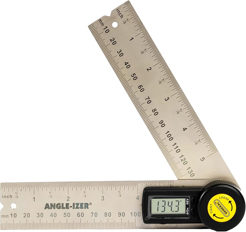 General Tools Regla buscador de ángulos digital #822 - Herramienta transportadora de carpintería de acero inoxidable de 5" con pantalla LCD grande