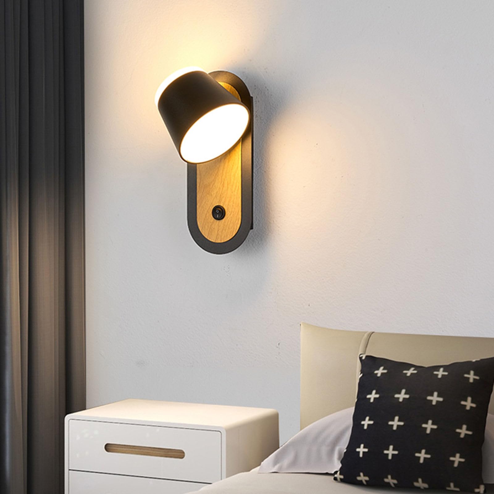 SXWNBIFH wall lamp LED Indoor Bedside Wall Lamp Black, 3000K Warm White Wall Mounted Reading Light with Switch, 350° Rotatable Wall Sconce for Bedroom, Hallway