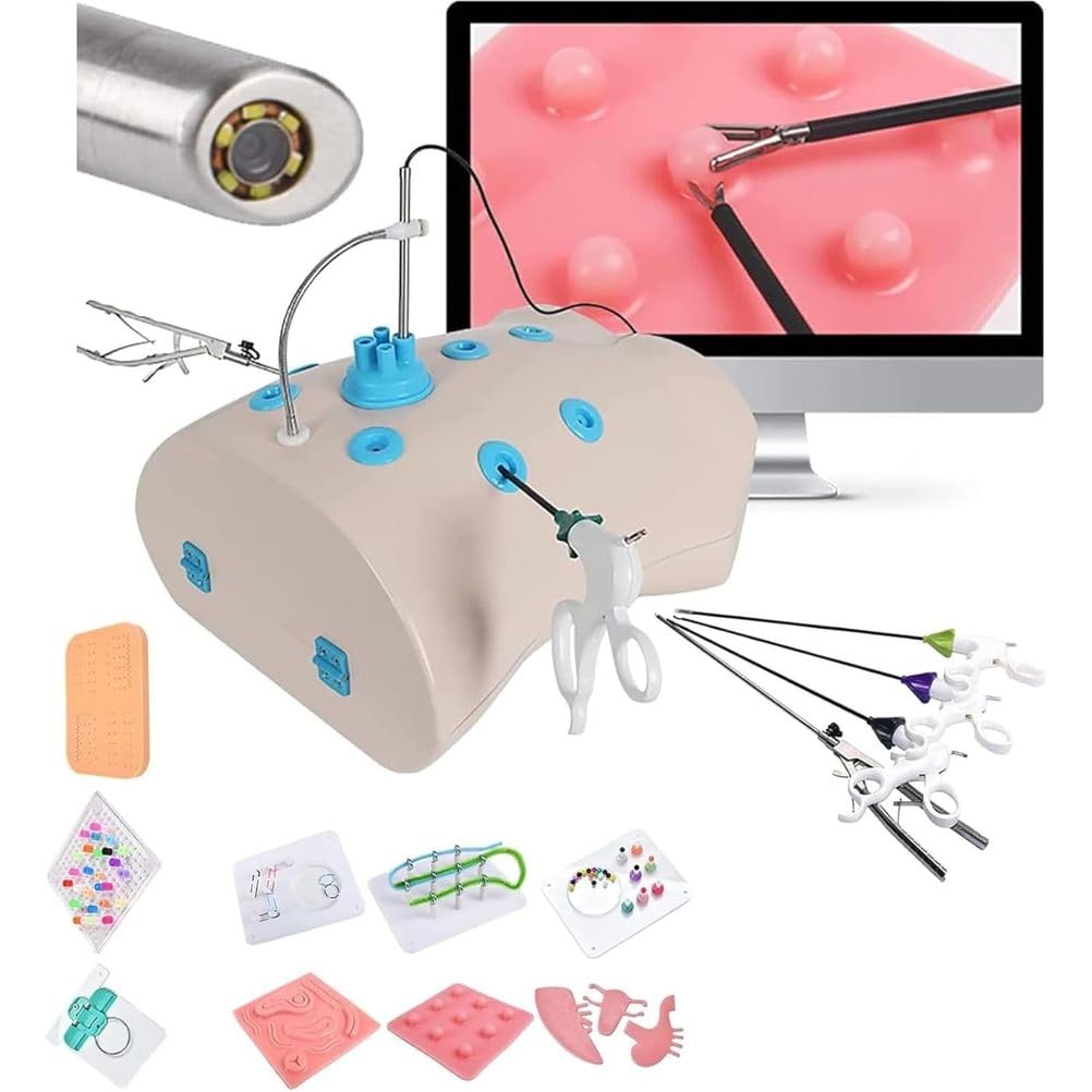 Caja de Entrenamiento Simulador Laparoscópico, Simulador de Laparoscopia,Entrenador Ejercicios Laparoscopia Kit Entrenamiento Endo 10 Módulos de Entrenamiento 4 Instrumentos Quirúrgicos